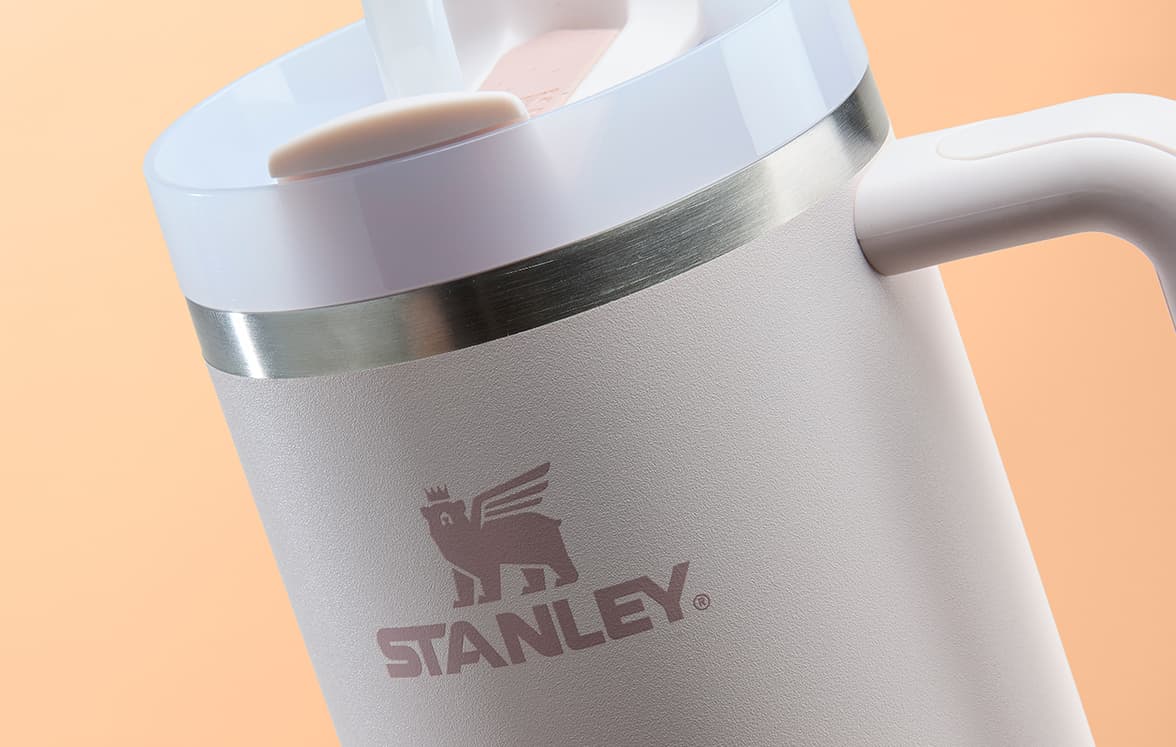 A close up image of Stanley branding engraved onto a tumbler.