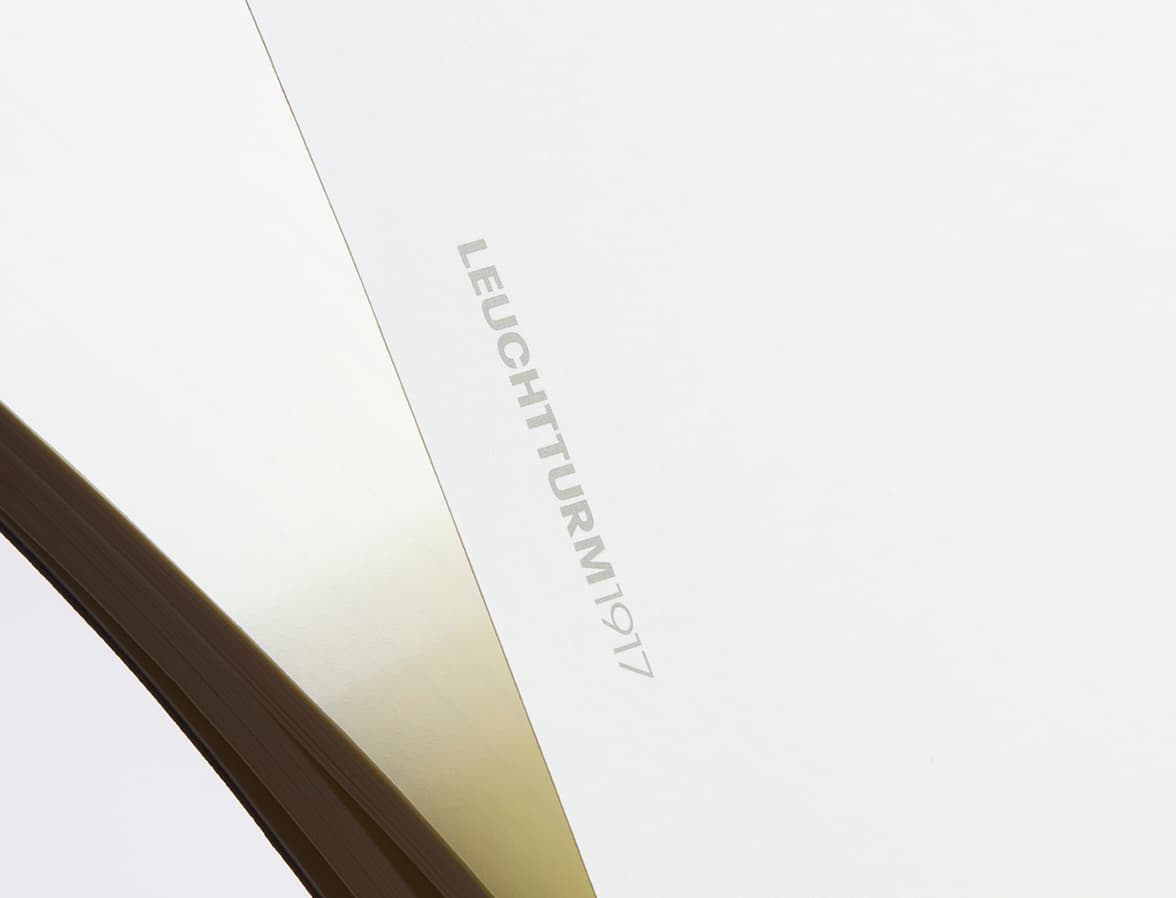 Close up shot of LEUCHTTURM1917 logo on one of their Classic Softcover Notebooks